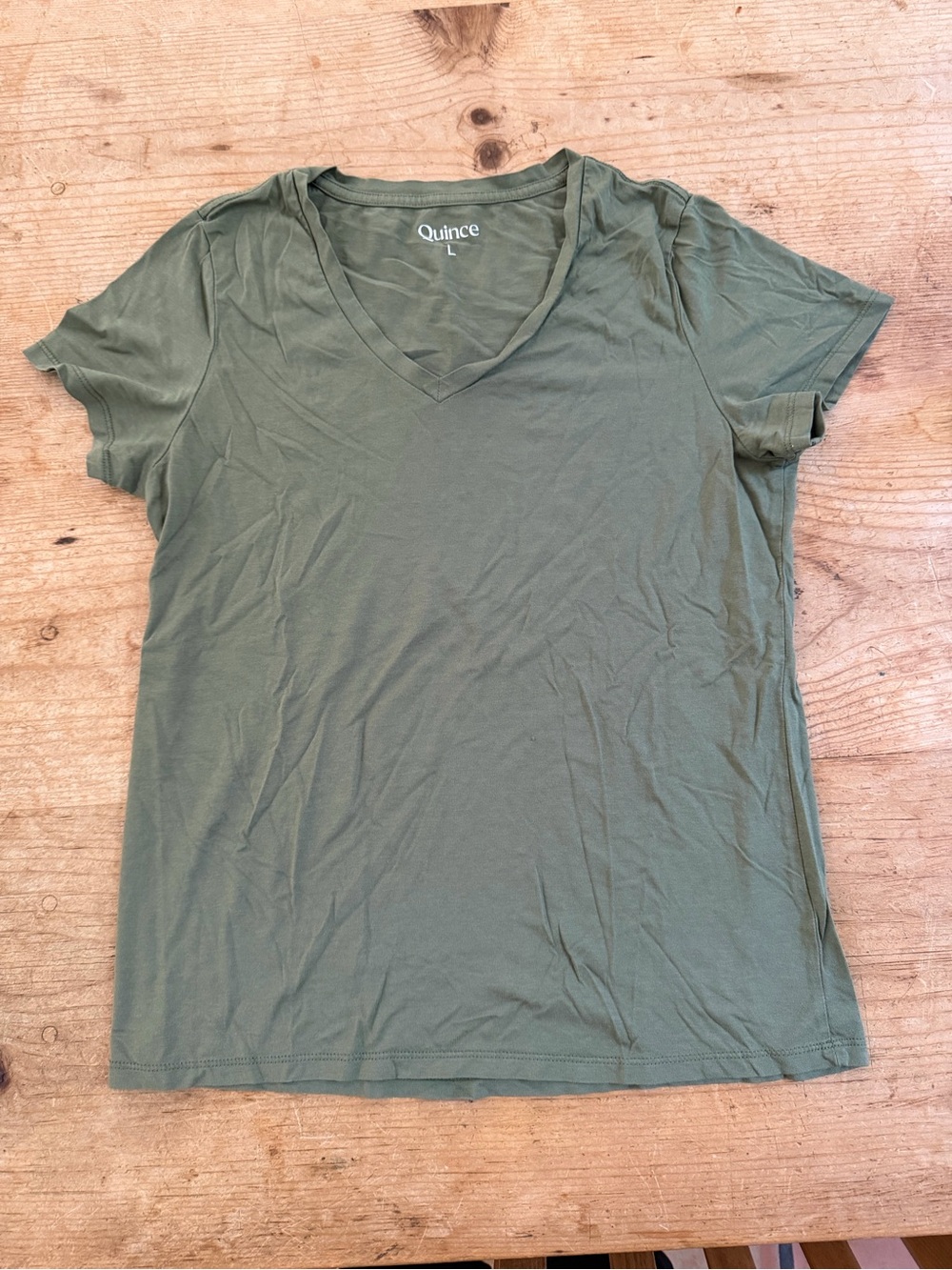 Quince Olive Green V-Neck Short Sleeve Tee
